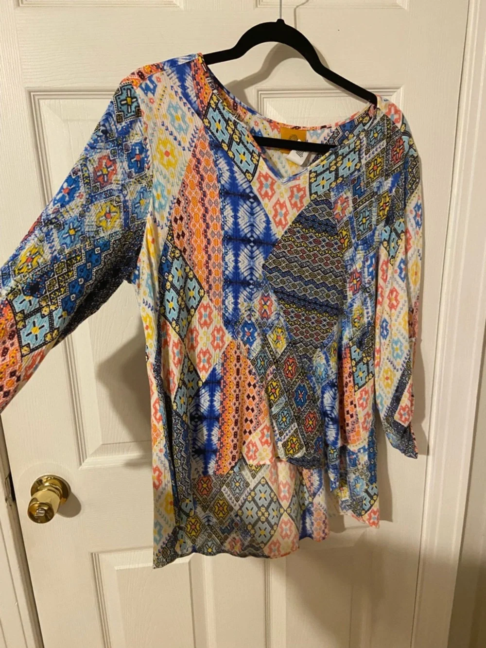 Ruby Rd. Multicolor Patchwork V-Neck Blouse - Picture 5 of 9